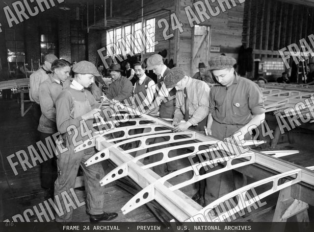 111-SC-616 - Airplane production - Assembling ribs for airplane wings, vintage black and white photograph