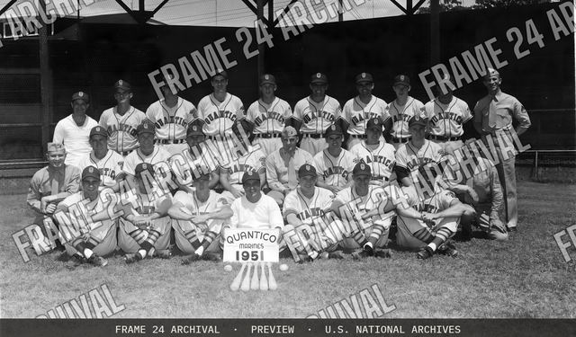1951 Quantico Marine Baseball Team, vintage black and white photograph