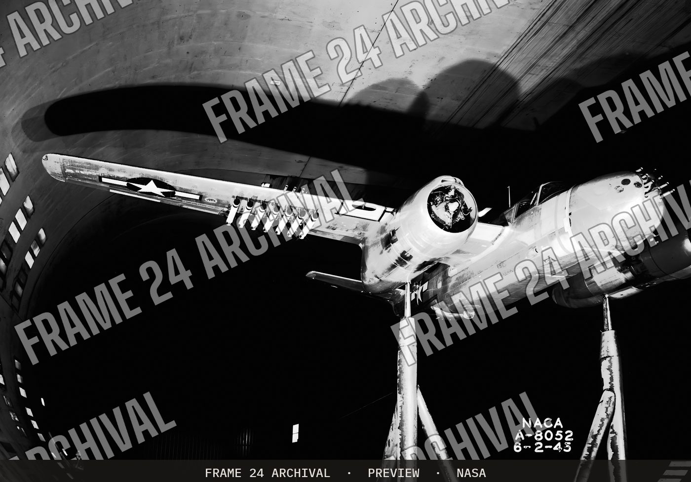 40x80ft wind tunnel testing of a modification to a A-26B airplane (1943), restored vintage black and white photograph