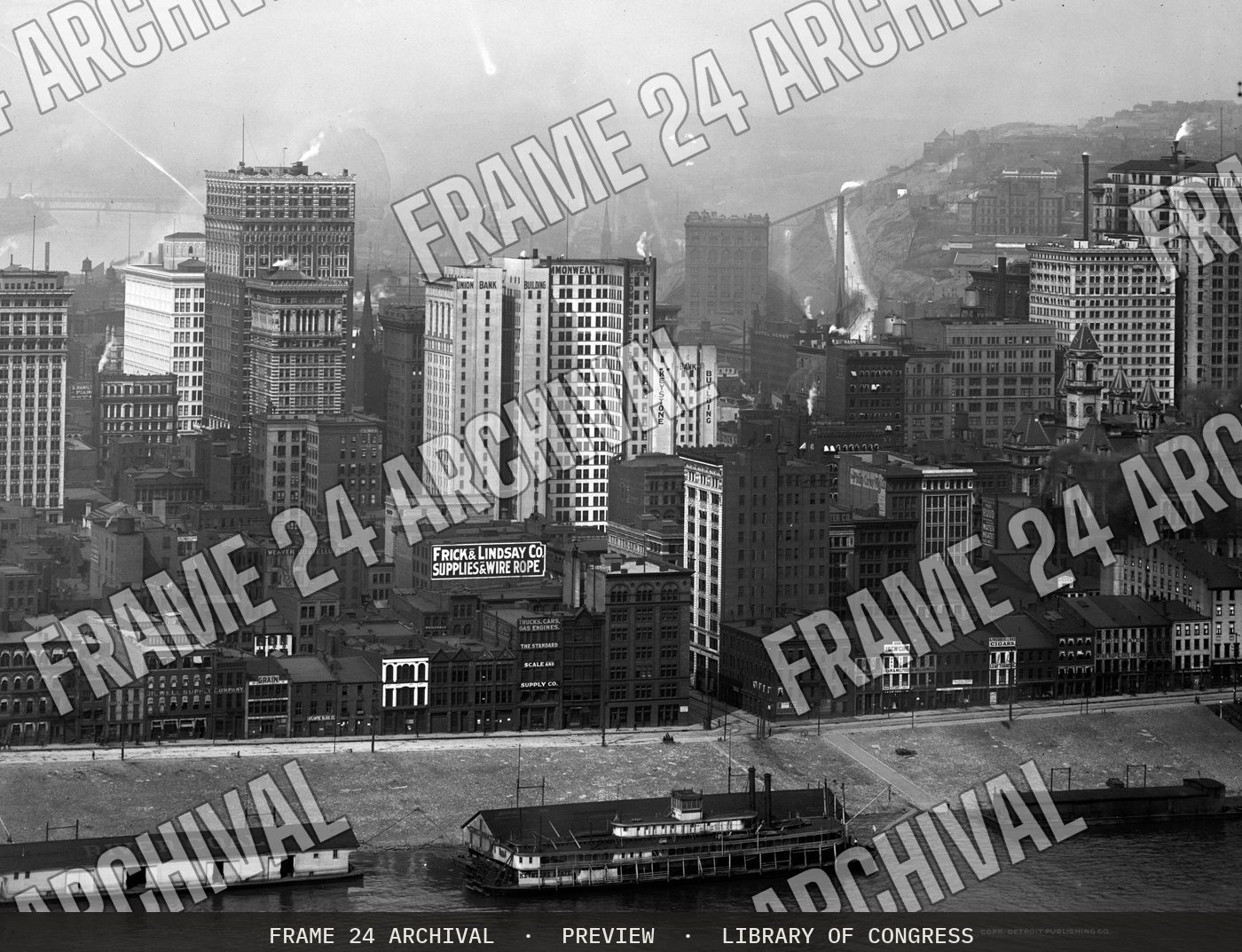 A Group of skyscrapers, Pittsburgh, Pa (1900), restored vintage black and white photograph