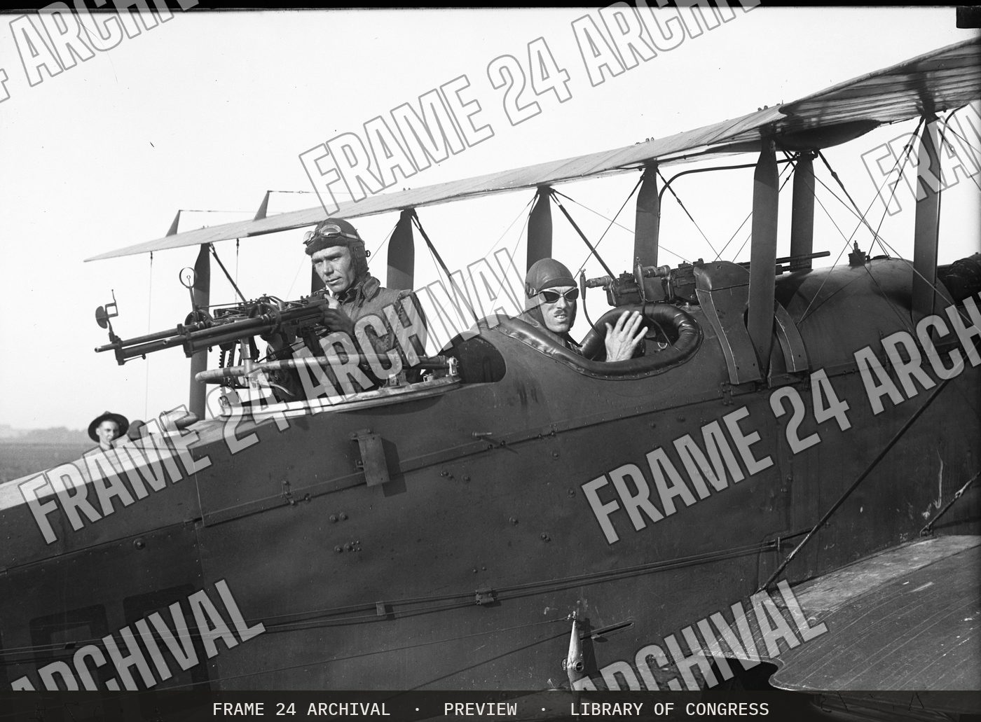 Airplane with artillery (1915), restored vintage black and white photograph