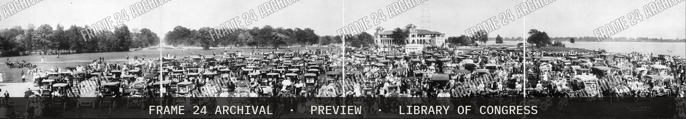 Automobile panorama (1909), restored vintage black and white photograph