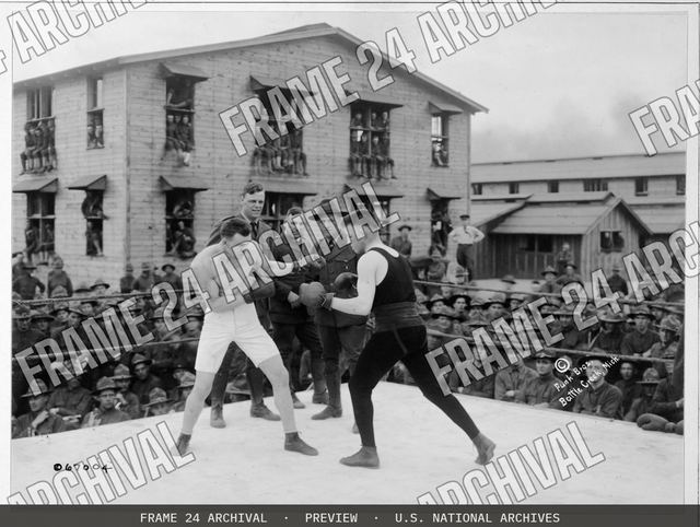 Boxing, Camp Custer, Mich, vintage black and white photograph