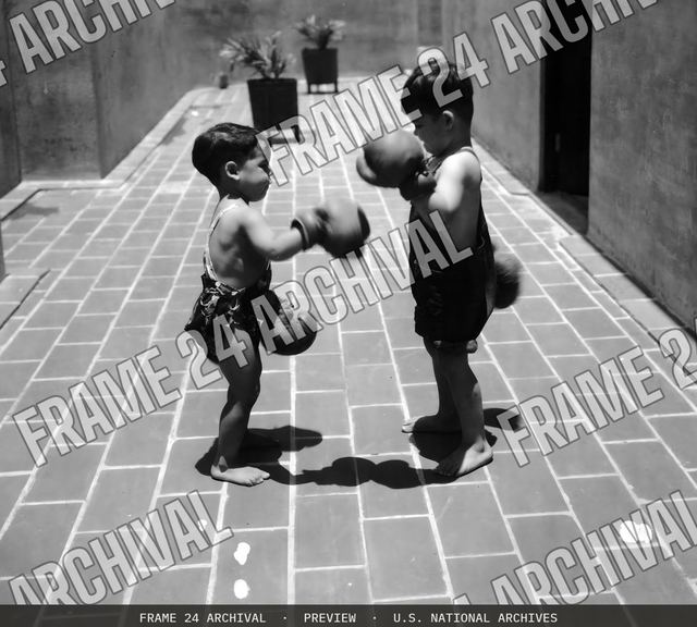 Boxing in Falansterio, San Juan, Puerto Rico, vintage black and white photograph
