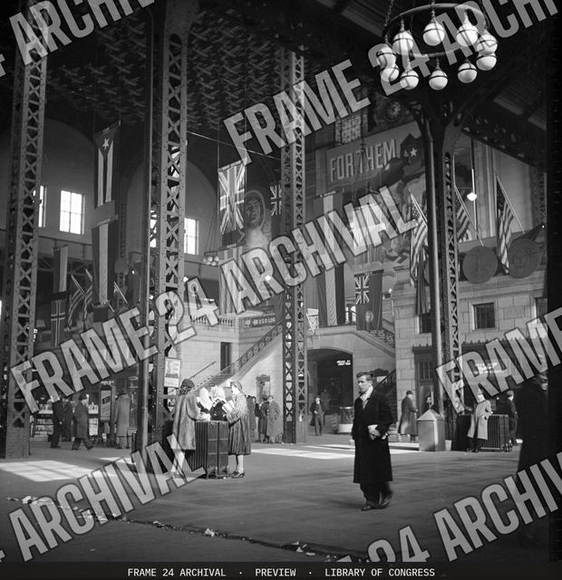 Chicago, Illinois. Union Station train concourse, vintage black and white photograph