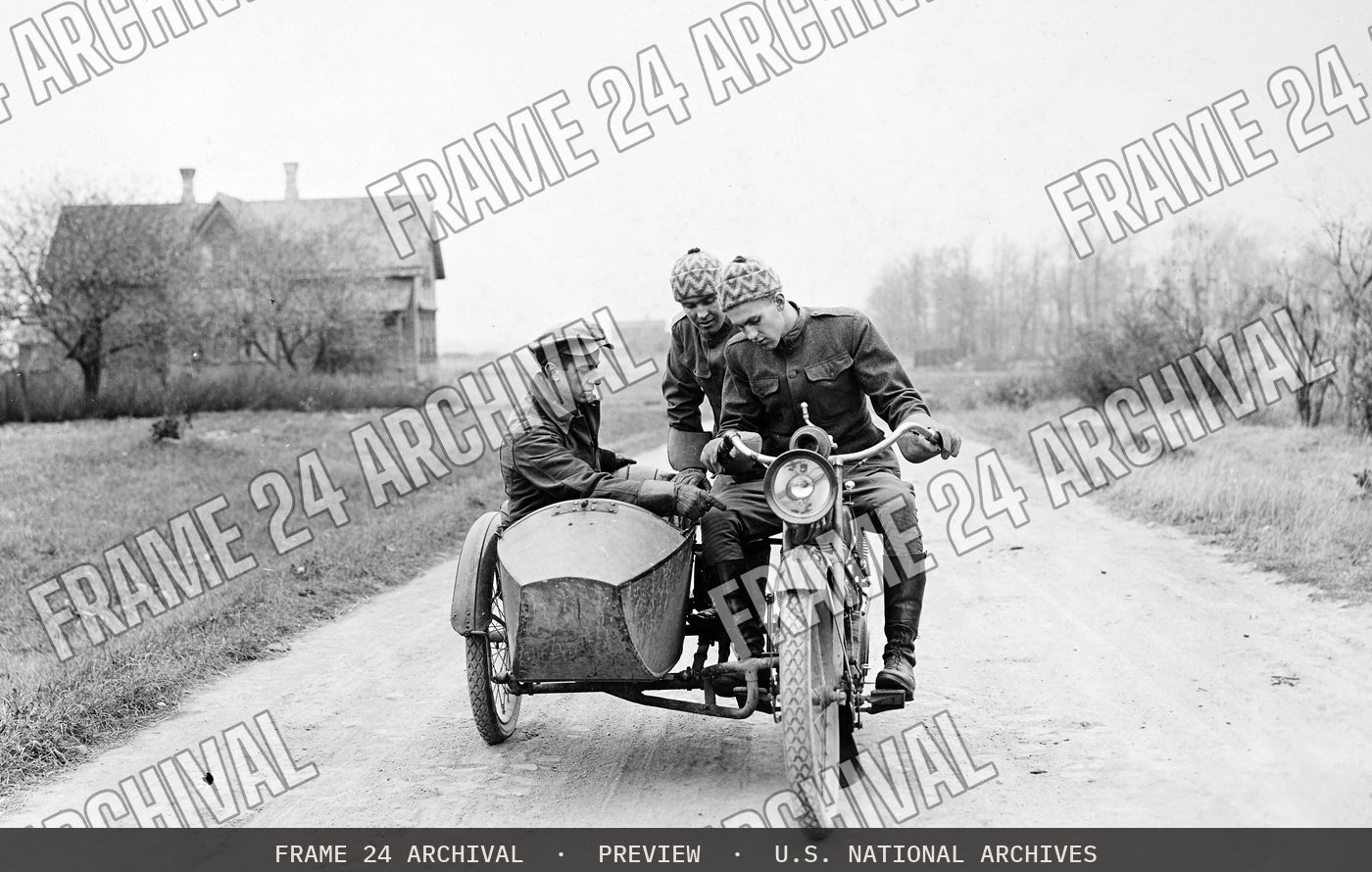 Colleges and Universities - Harley Davidson School for Motorcycle Mechanics - Instruction on the operation of a motorcycle at school for motorcycle mechanics, restored vintage black and white photograph