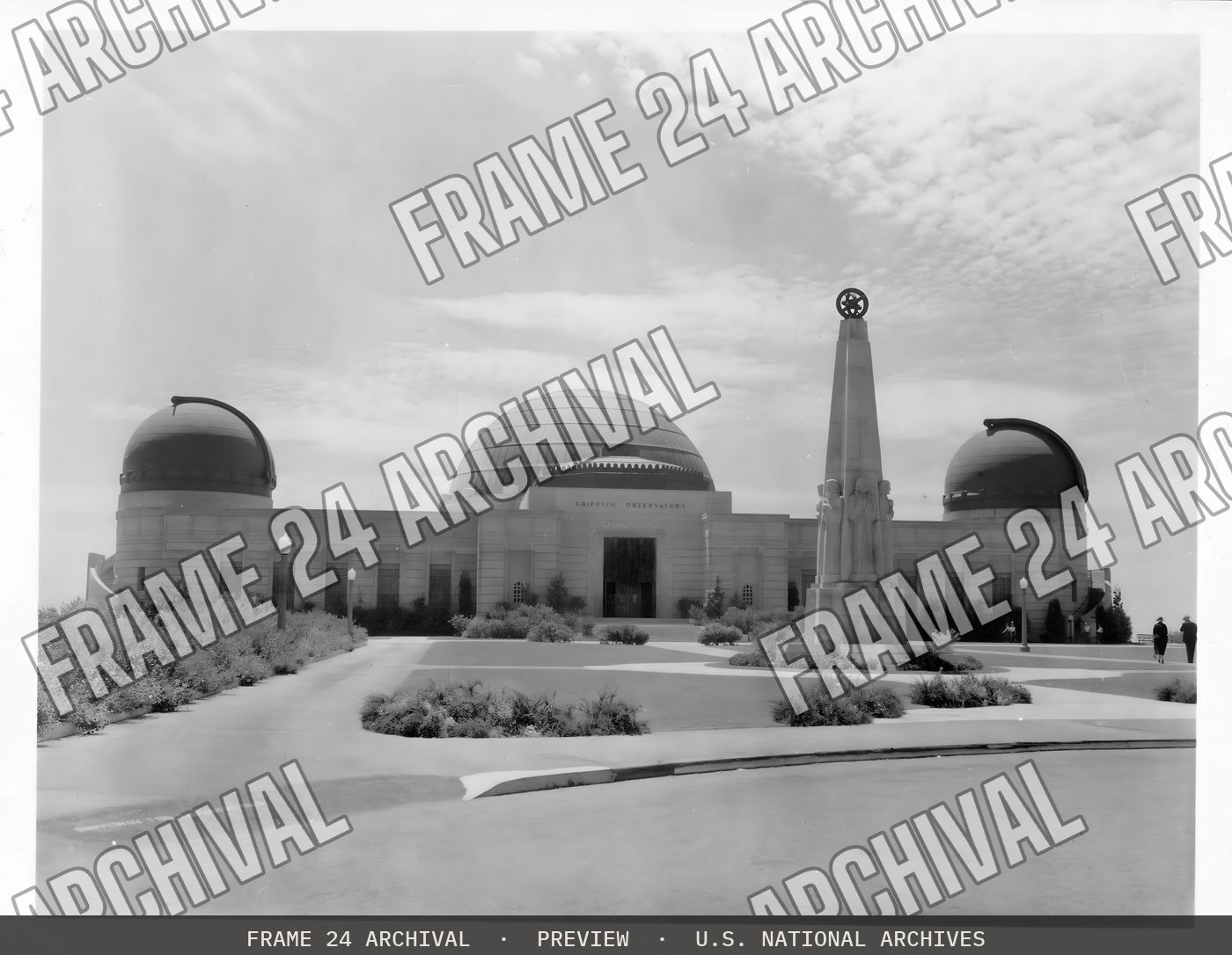 Griffith Observatory, restored vintage black and white photograph