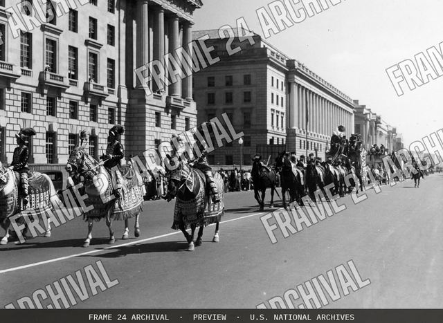 Hagenbeck-Wallace Circus parade on Constitution Avenue Washington, DC, vintage black and white photograph
