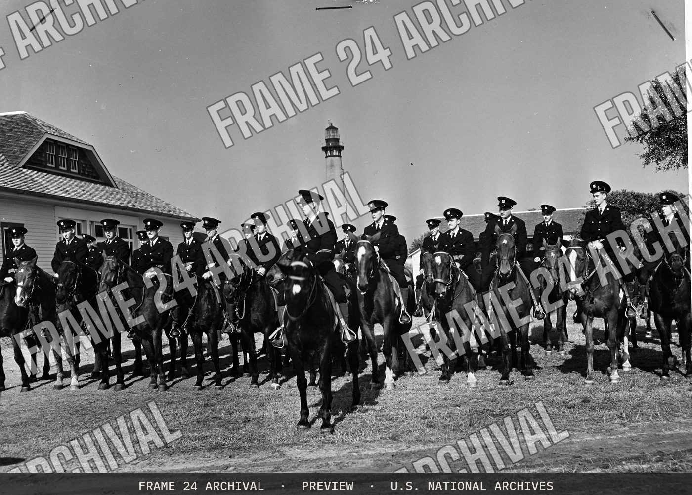 Horses In The Coast Guard, restored vintage black and white photograph