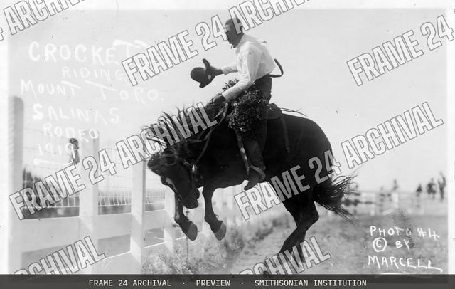 <I>Crockett Riding Mount Toro. Salinas Rodeo, 1919</I>, vintage black and white photograph