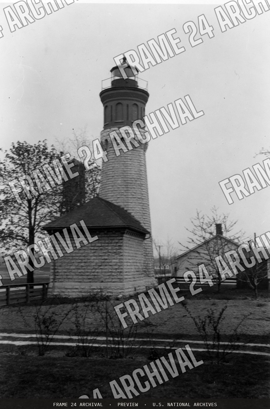 Lighthouse, Fort Niagara, New York, restored vintage black and white photograph