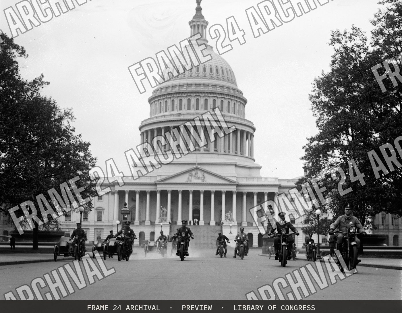 Motorcycle cops (1922), restored vintage black and white photograph