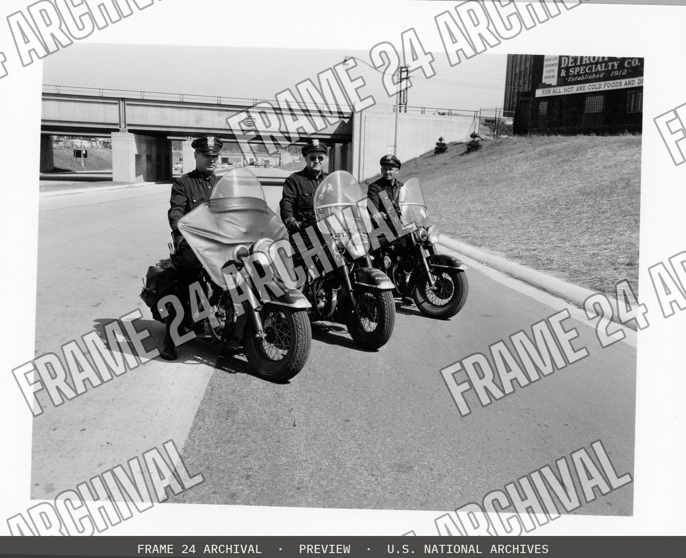 Motorcycle Patrol (1951), restored vintage black and white photograph