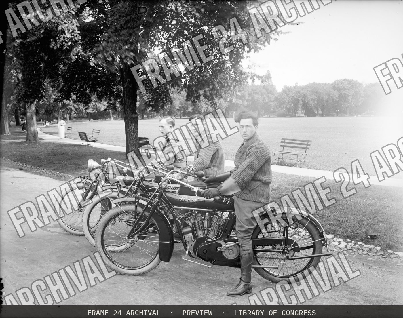 Motorcycle team, relay to Fisco? (1910), restored vintage black and white photograph