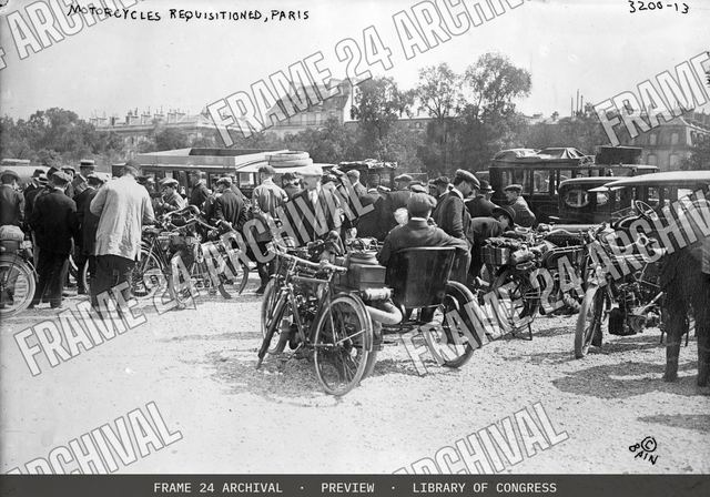 Motorcycles requisitioned, Paris, vintage black and white photograph