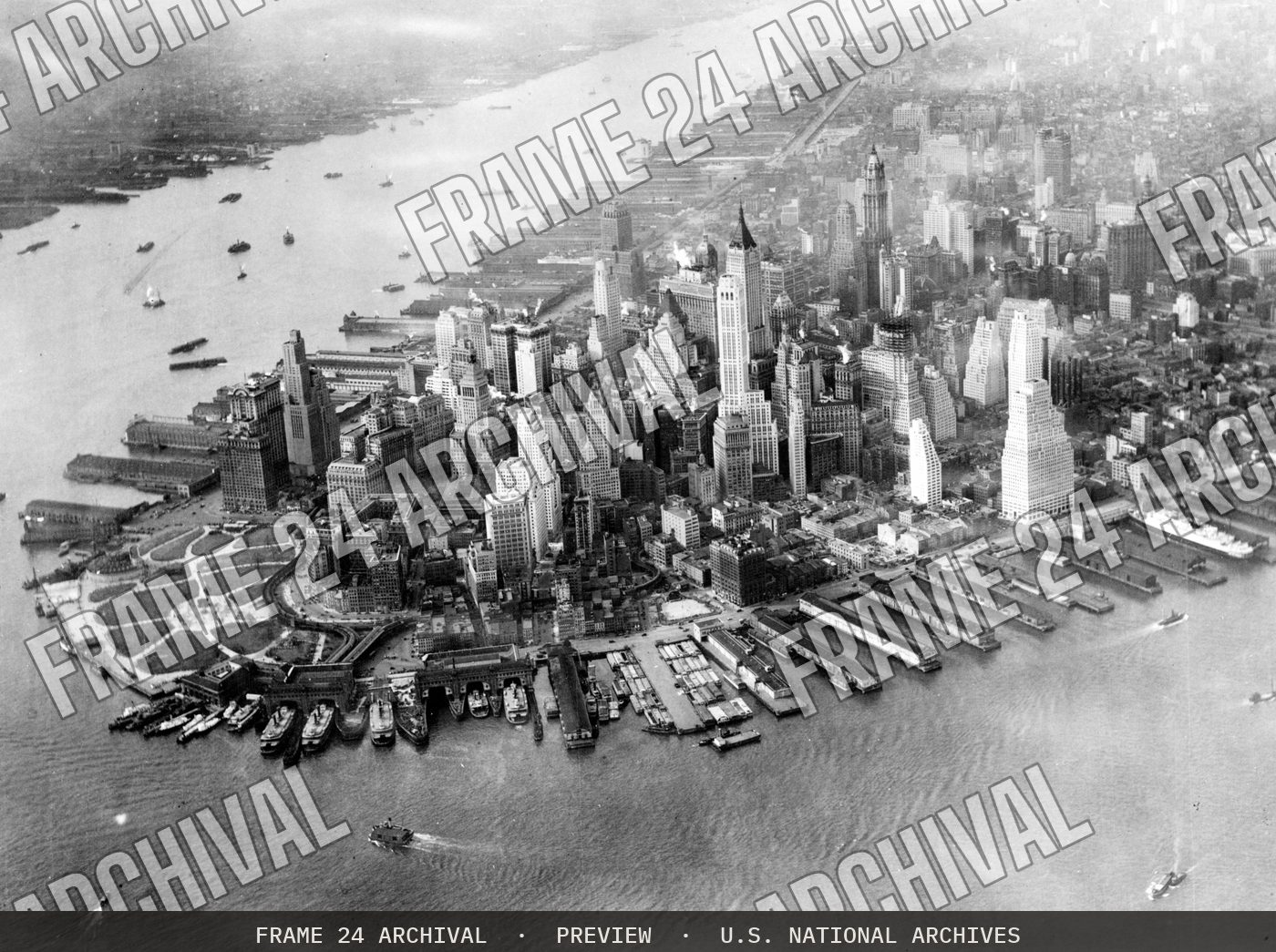 New York City Skyline, restored vintage black and white photograph