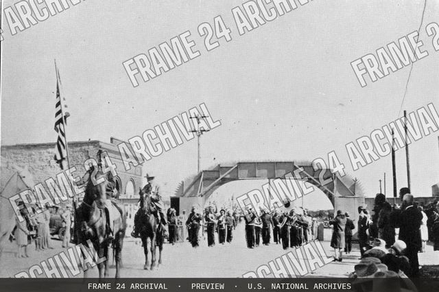 Photograph of a Military Parade Band, vintage black and white photograph