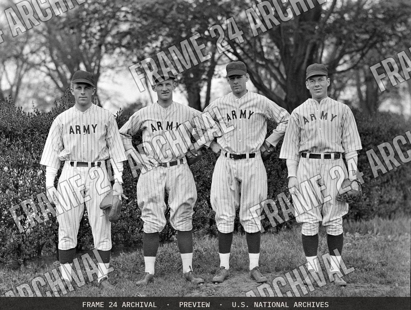 Photograph of Army Baseball Team Members (1930), restored vintage black and white photograph