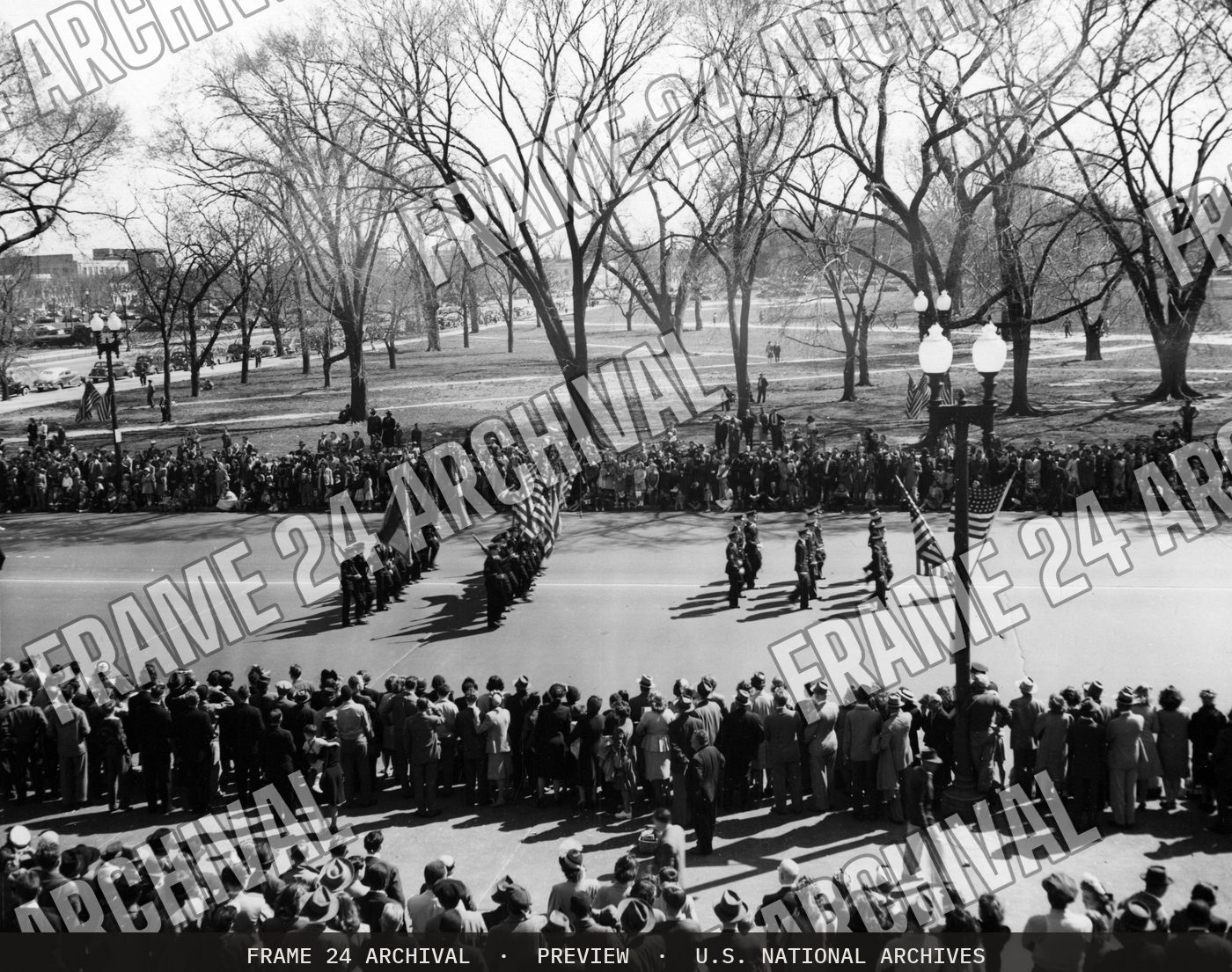 Photograph of Army Day Parade (1947), restored vintage black and white photograph