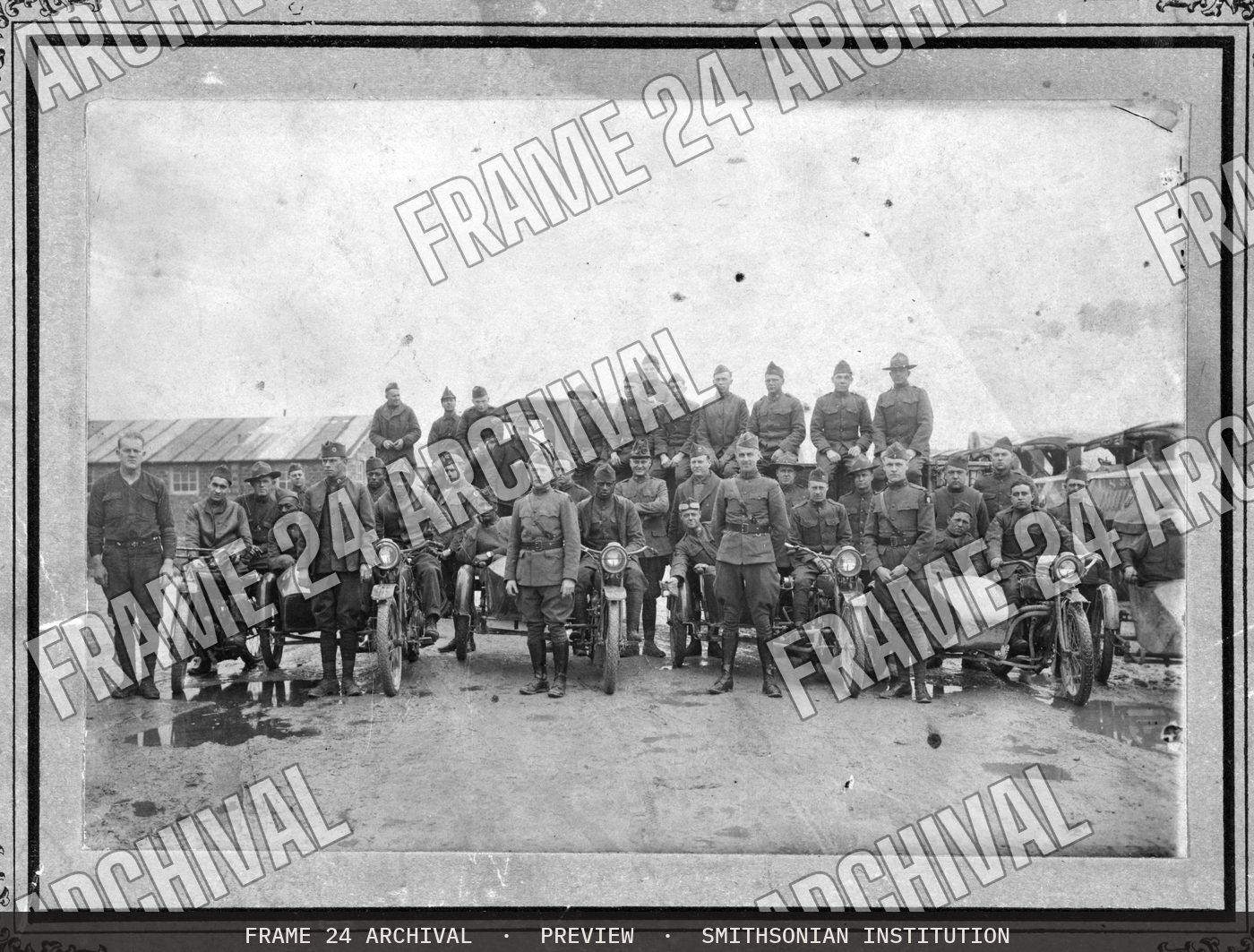 Photograph of integrated American Expeditionary Forces in France (1917), restored vintage black and white photograph