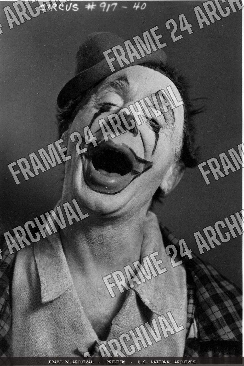 Photograph of Rocco, Federal Theatre Circus Clown, restored vintage black and white photograph