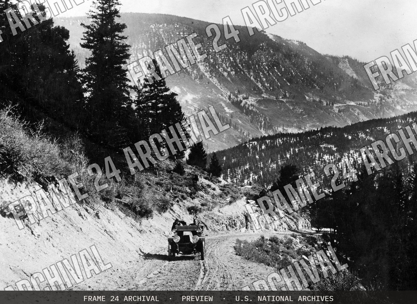 Pikes Peak ocean to ocean highway (1915), restored vintage black and white photograph