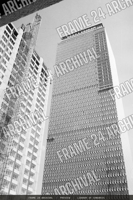 Prudential Center, Boston, Massachusetts, skyscraper construction, vintage black and white photograph
