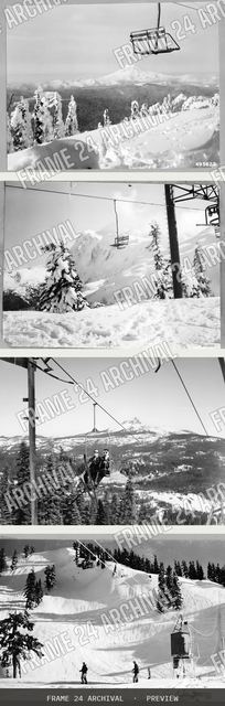 Skiing Lifts, vintage black and white photograph