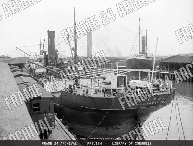 Steamship docks, Savannah, Ga, vintage black and white photograph