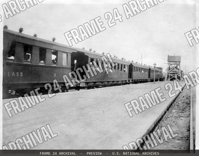 Train Number 7 Leaving the main Platform, Manila Station, vintage black and white photograph