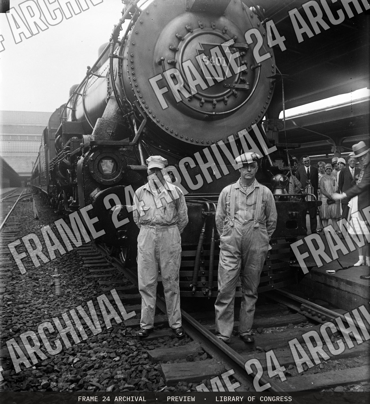 Train, Train station (1929), restored vintage black and white photograph