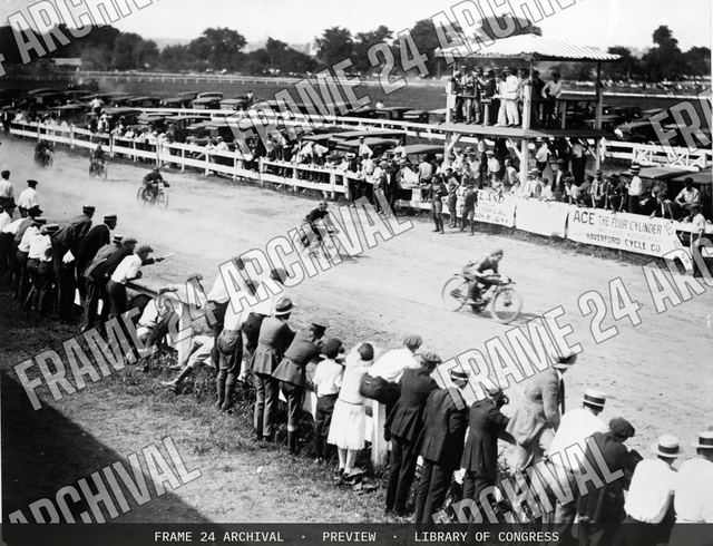 Unidentified motorcycle race, probably in the Washington, D.C. area, vintage black and white photograph