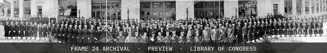 Yeomen (F) welcoming the Secretary of Navy, Josephus Daniels, on return to Washington from overseas, new Navy building, Washington, D.C., May 19, vintage black and white photograph